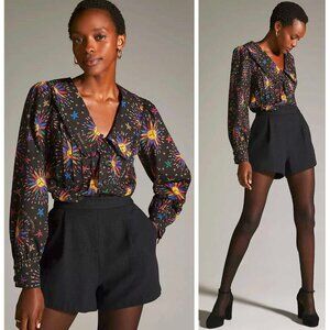 Farm Rio Womens Rainbow Suns Blouse Shirt Top Black Dress in Happiness S NWT